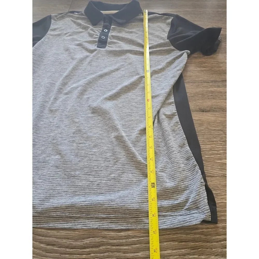 Adidas Golf Polo Shirt Mens Small Black Gray Striped Performance Comfort Casual